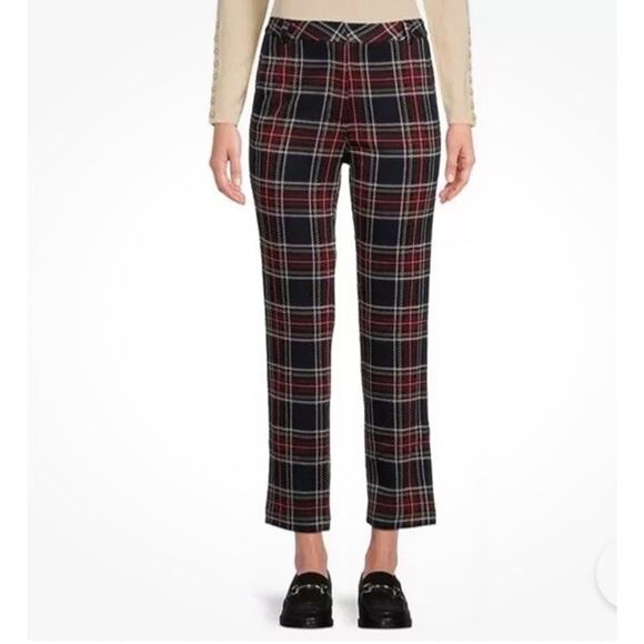 J. McLaughlin Stewart Knit Jacquard Plaid Straight Leg Pants Size 4 Preppy - Picture 1 of 12